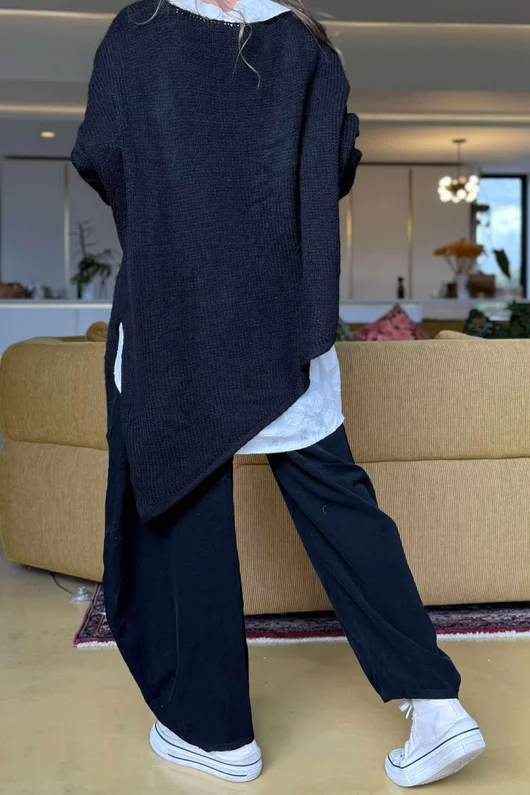 Made in Italy Big Softie Super Slant Knit Top Black 